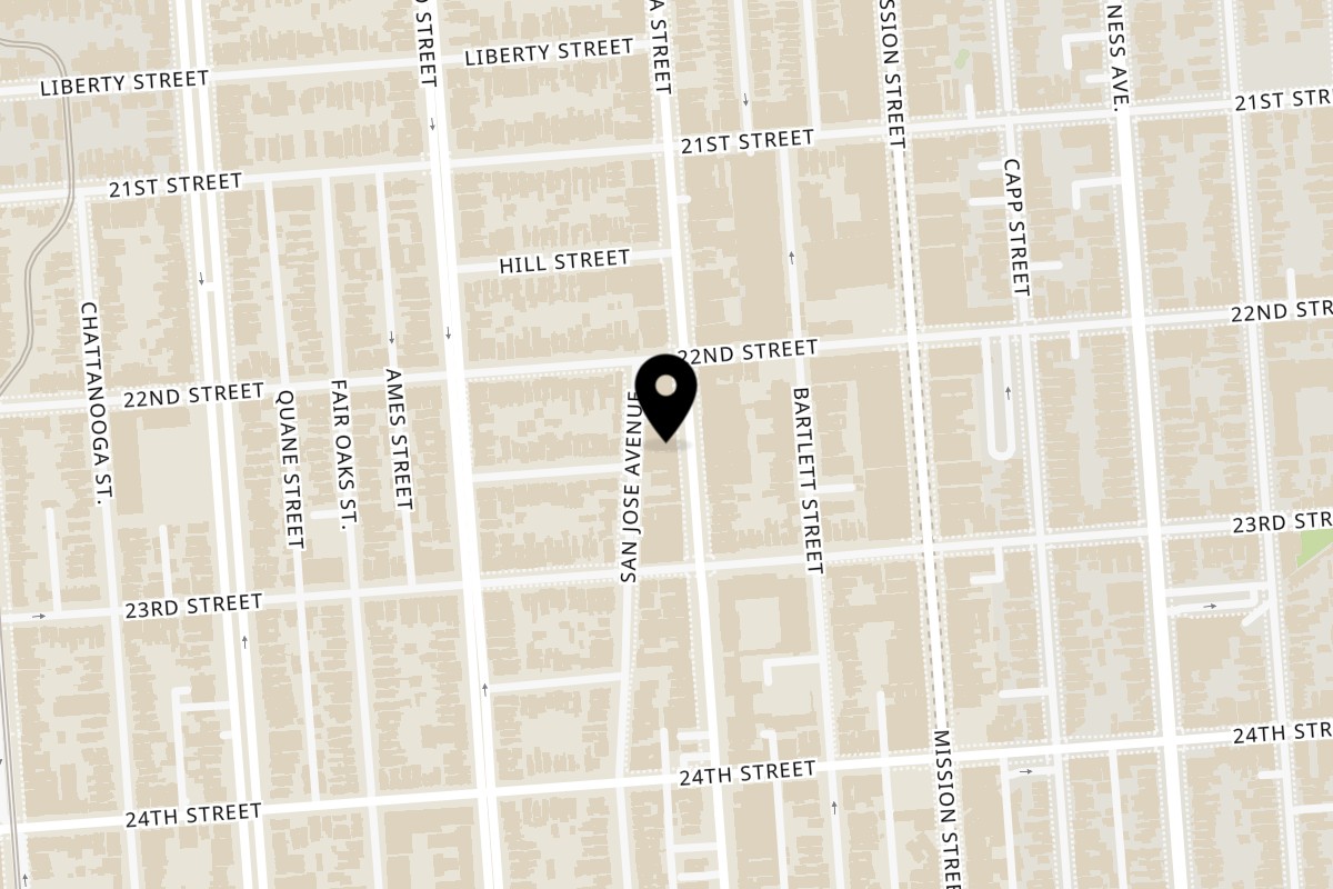 Map showing the location of NTR Biryani on 1142 Valencia St in San Francisco